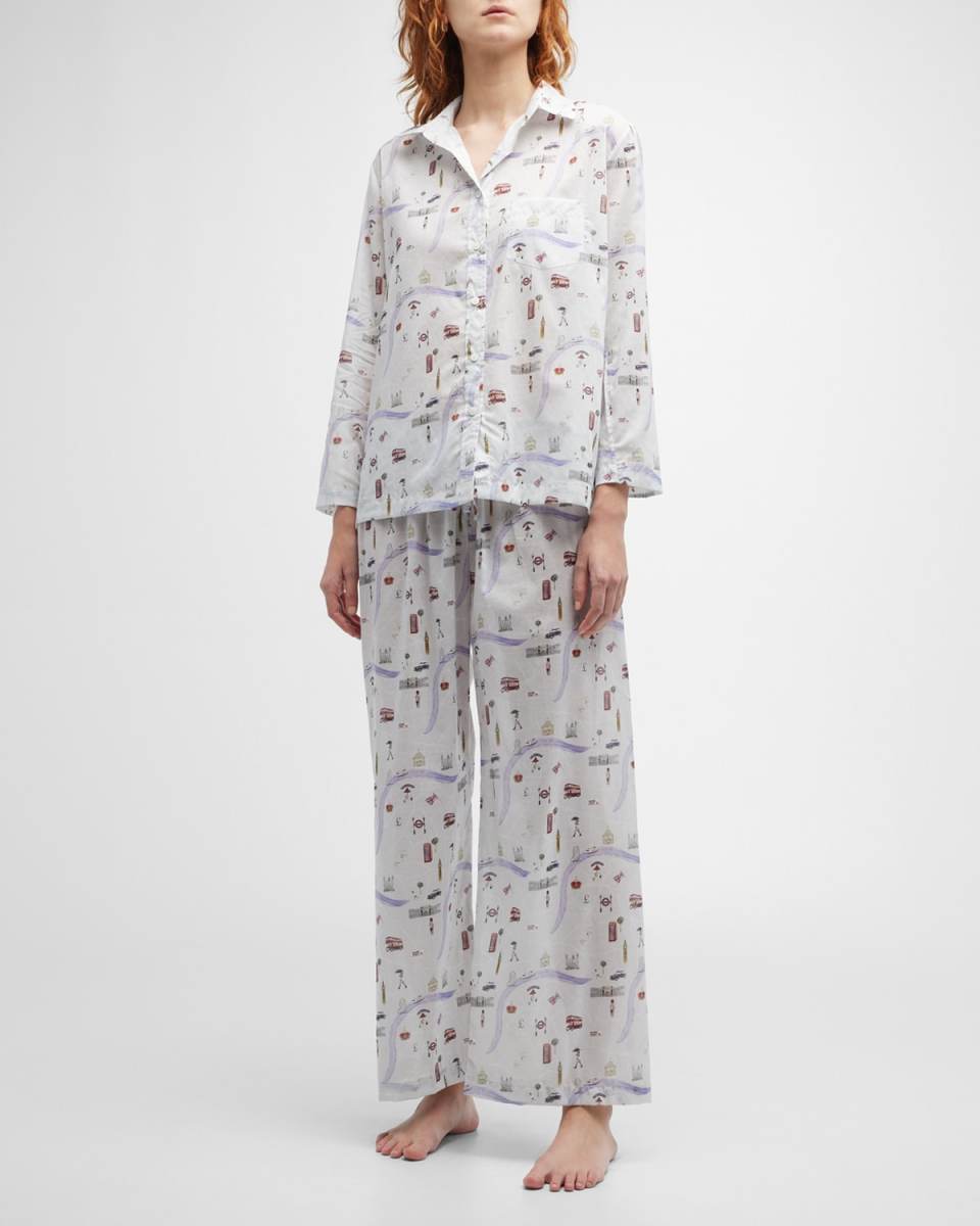Map-Print Cotton Pajama Set